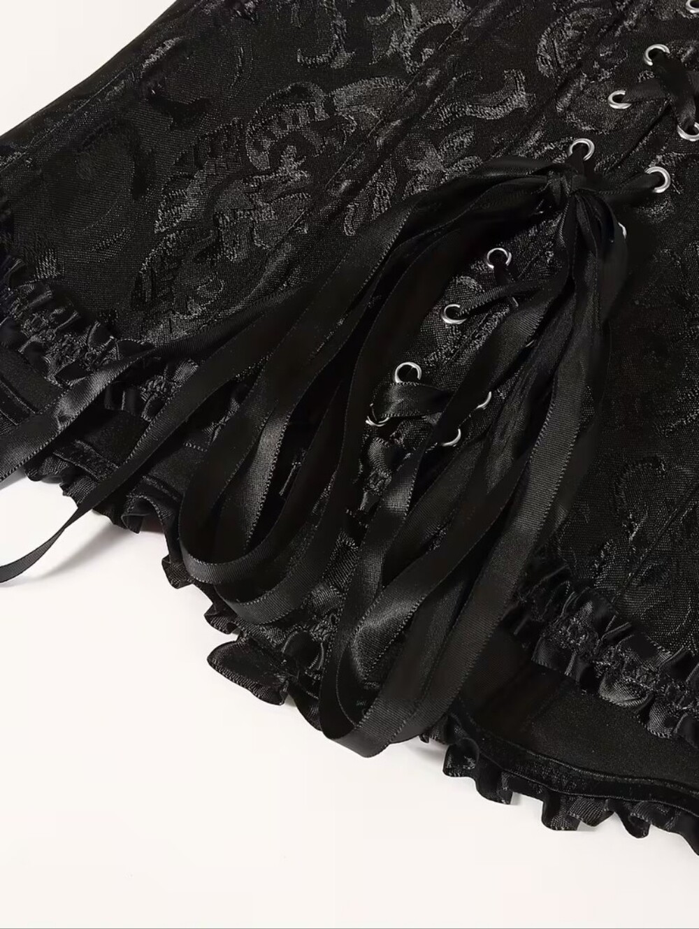 New NWT Black floral Lace-Up Corset Tight Body Shaping Top - Picture 4 of 5